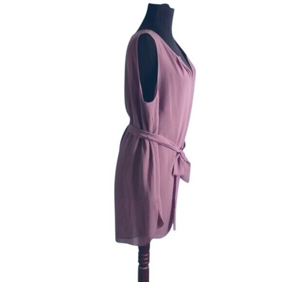 WHBM M Tunic Blouse Tank Top Purple Sleeveless Tie Waist Notched Neckline Sheer - Picture 9 of 9